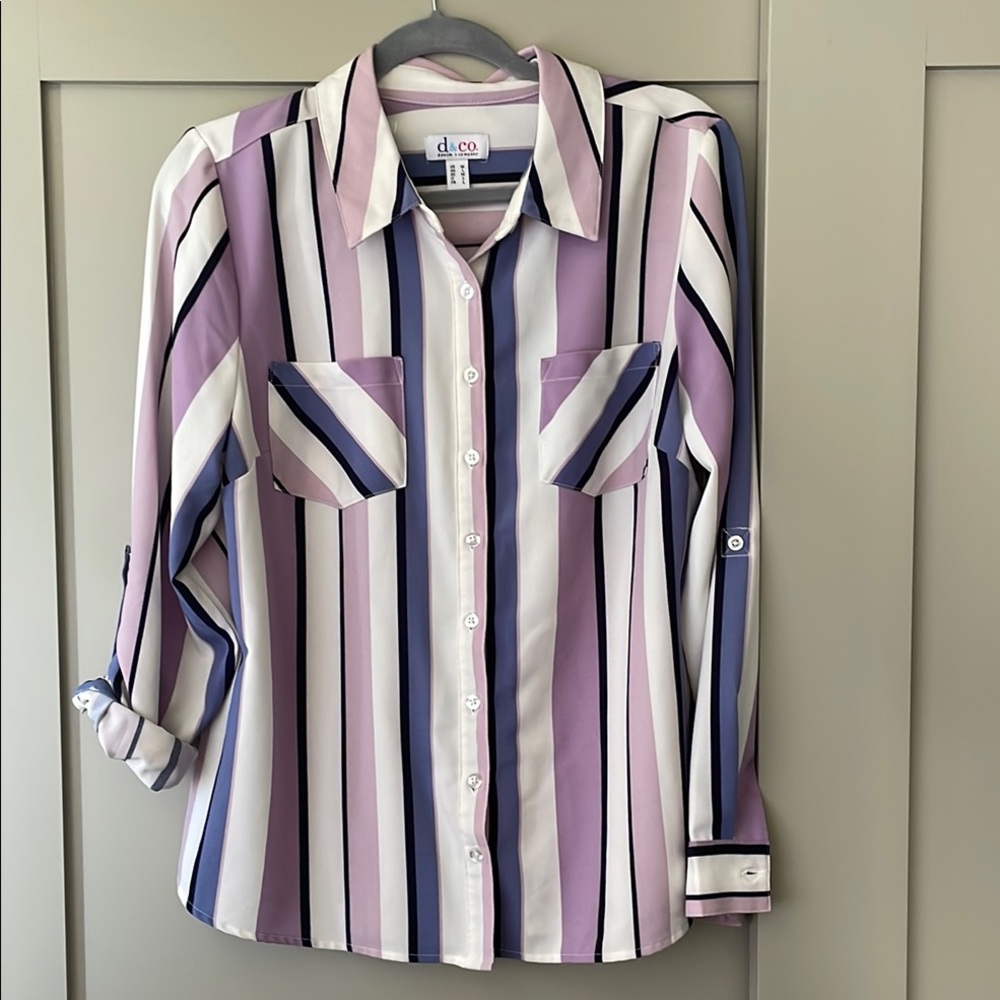 Striped Button-Up Shirt in Purple and White